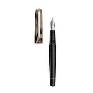 Stilou Infrangibile  Tibaldi  din rasina  corp negru si capac gri taupeu cu finisaj din otel inoxidabil