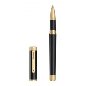 Roller Montegrappa Zero din rasina neagra cu finisaj placat cu aur galben