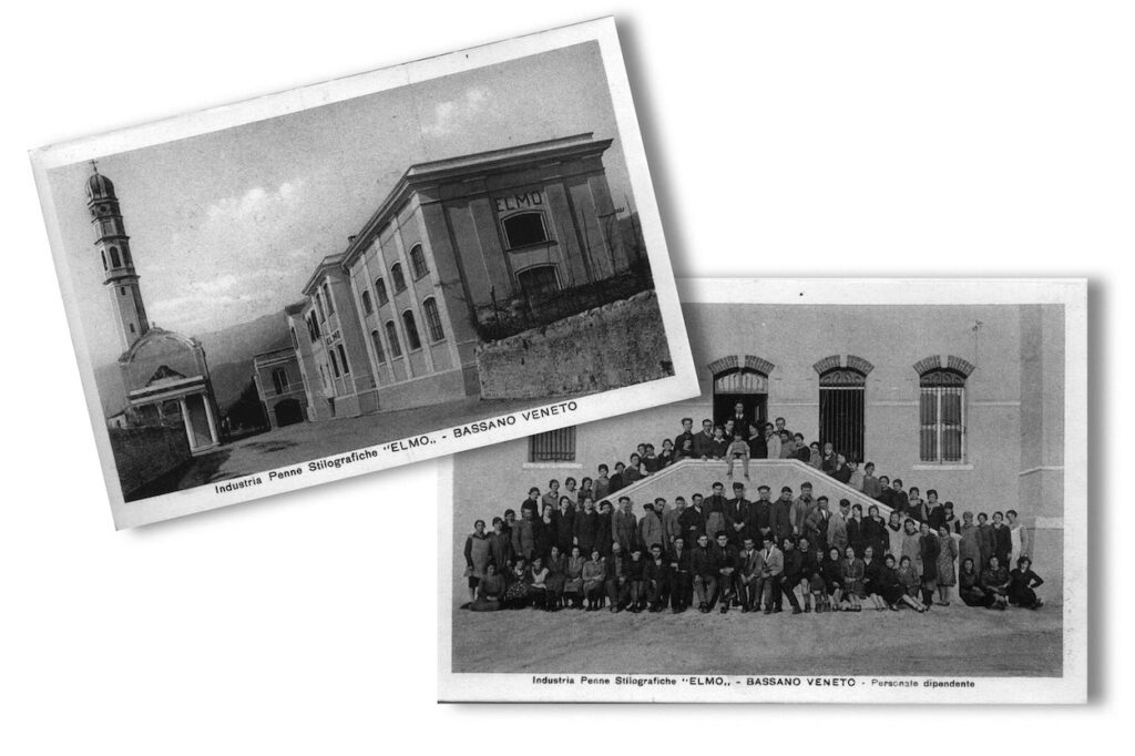 Fotografii de arhivă cu fabrica și angajații Elmo din Bassano Veneto, ilustrând istoria și tradiția brandului, Luxury Grand Store