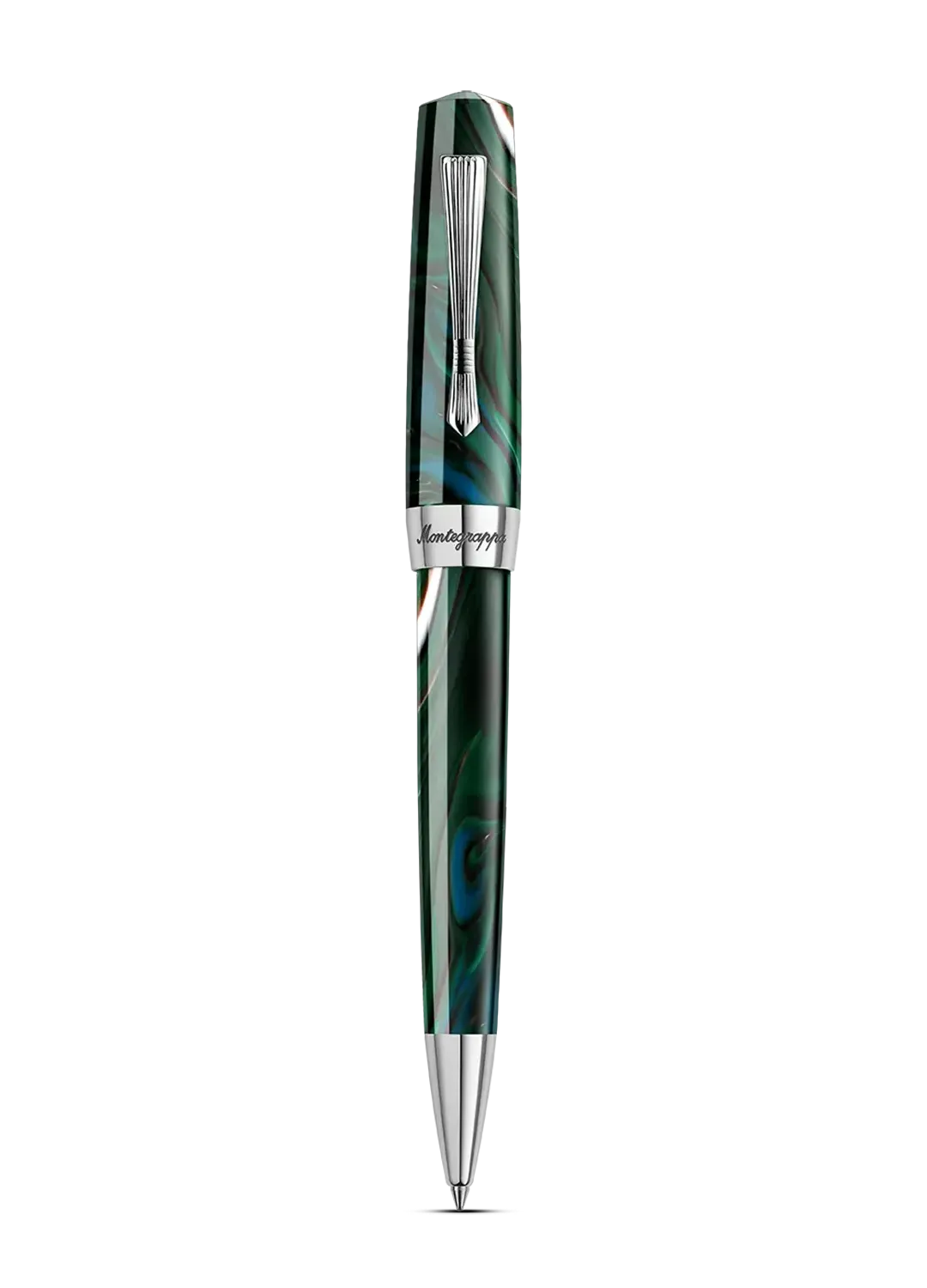 Pix Montegrappa Elmo 02 Cortina cu finisaj verde-marmorat și accente metalice argintii
